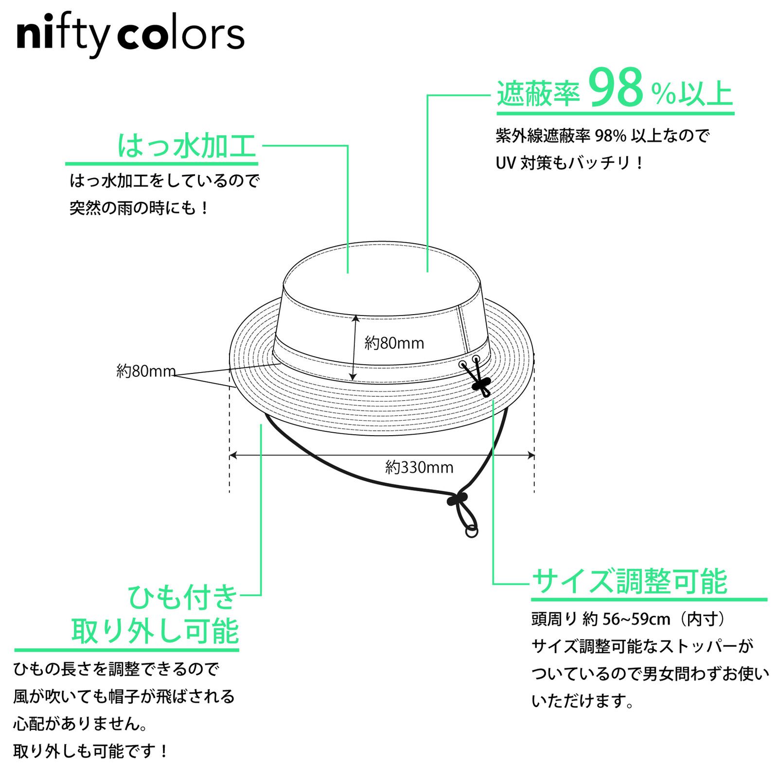 日本 nifty colors - 可折疊輕量抗UV防潑水遮陽帽(頭圍可調)-刺蝟小森林-深藍 (F(頭圍56~59cm))