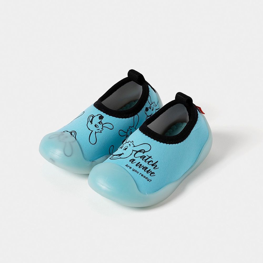 腳尖加強防護透氣快乾兒童沙灘鞋/戲水鞋-笑臉狗狗-藍