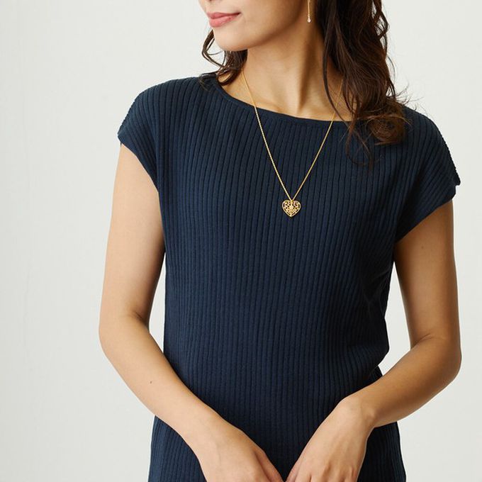 日本 Melody Accessory - 日本製 古典鏤空心形寶石長項鍊-銀