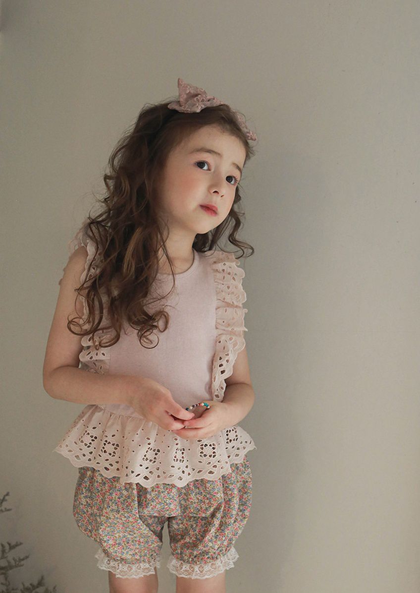 韓國 PuellaFLO - 碎花蕾絲燈籠褲-粉紅