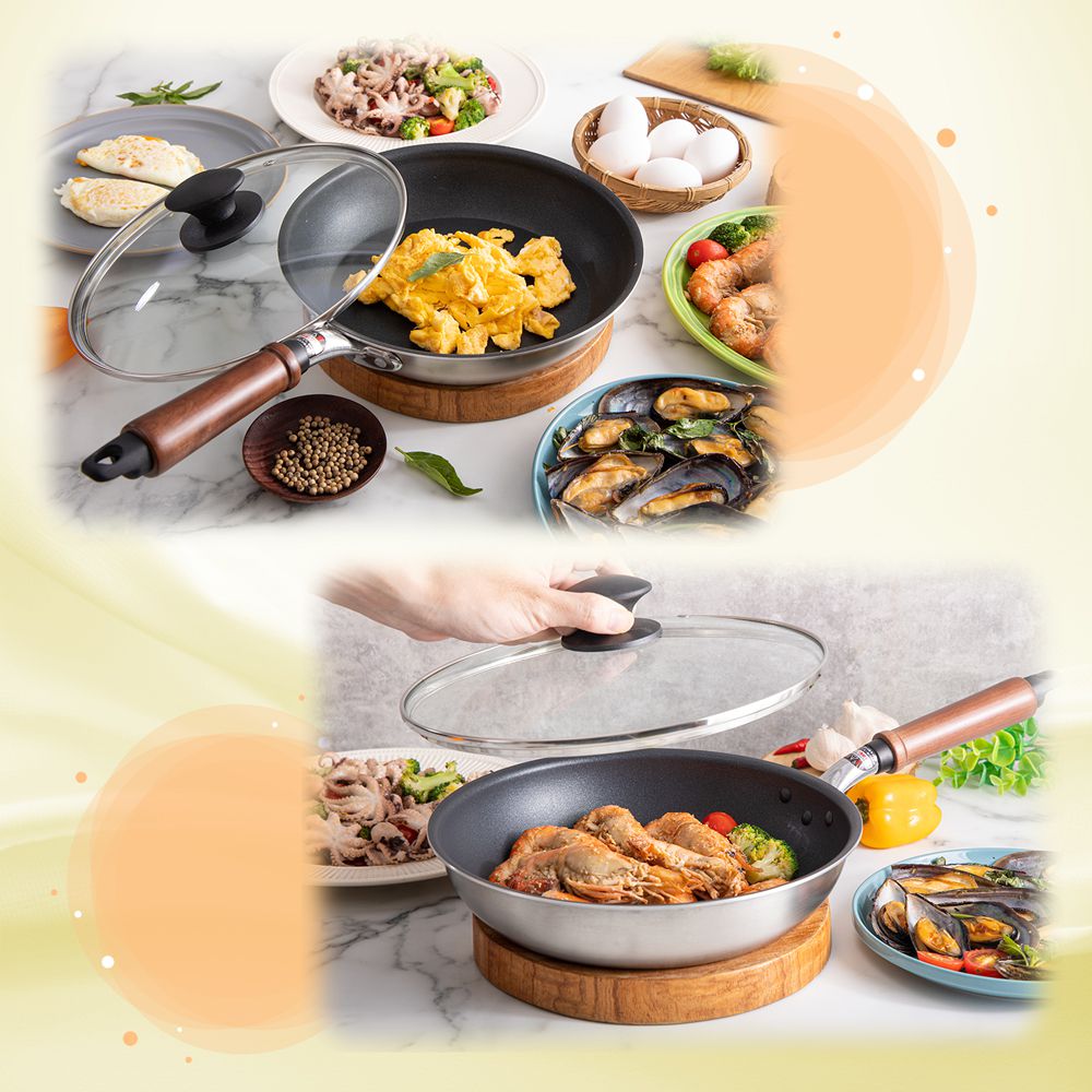 日本製Plateado EM複合金不沾平炒鍋28cm(含蓋)可用金屬鏟/IH可用鍋