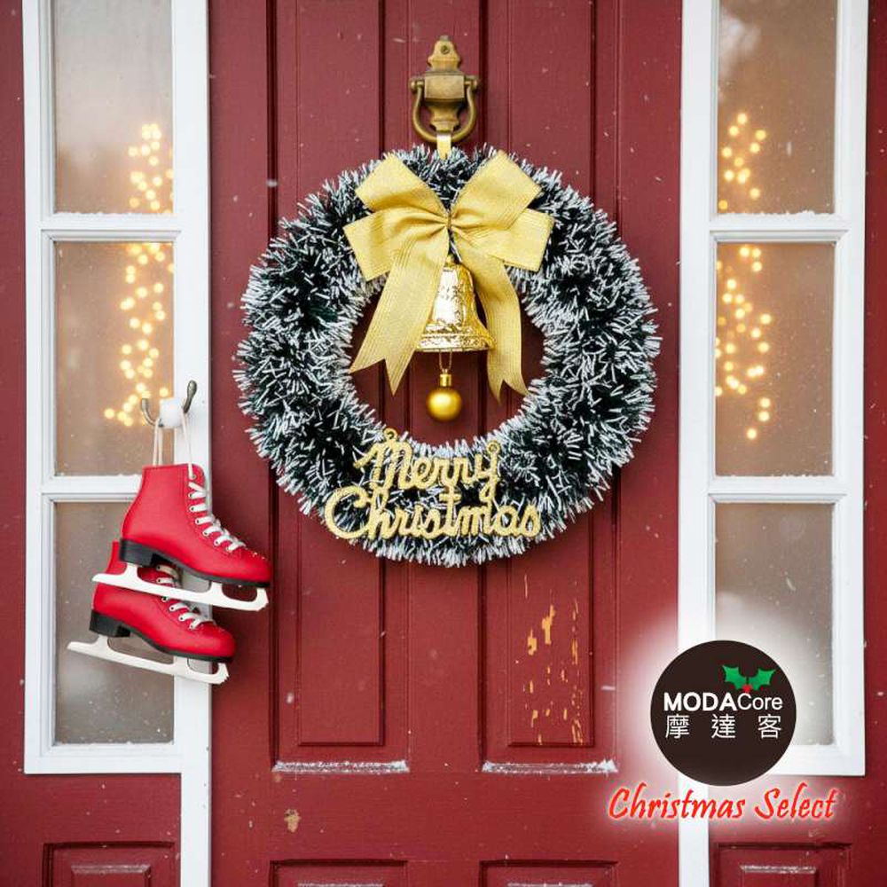 11吋風尚雅墨綠刷白系金蔥彎絲聖誕花圈_台灣工藝免組裝_本島免運費