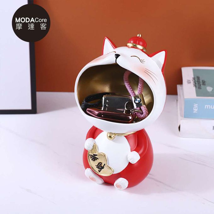 MODACore 摩達客 - 摩達客◉春節開運◉紅白大嘴招財猫擺飾-糖果收納聚寶盆