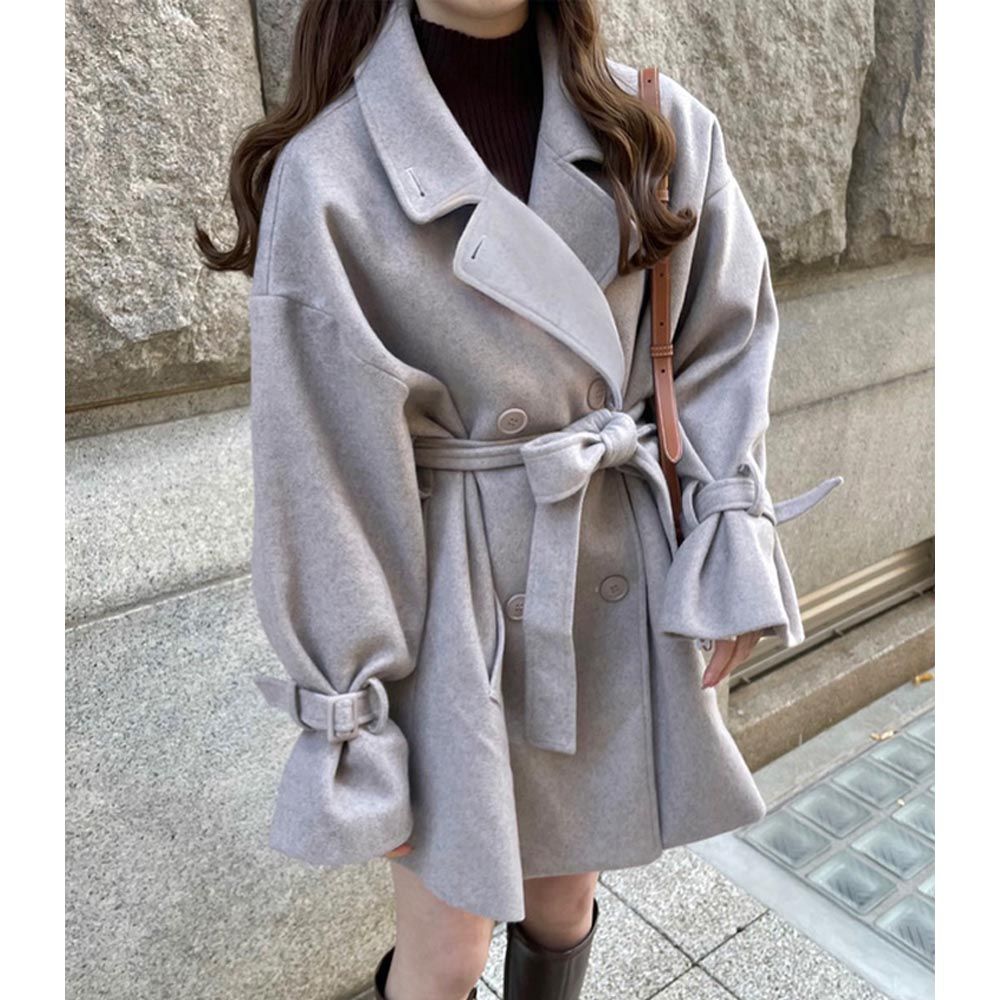 日本 GRL - 甜美時尚立領短版風衣外套-米杏