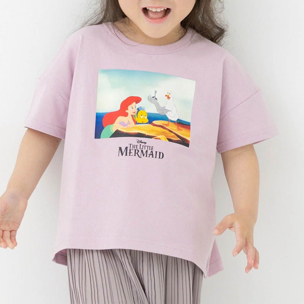 聯名款 100%棉印花短袖上衣-卡通人物小美人魚-粉紫
