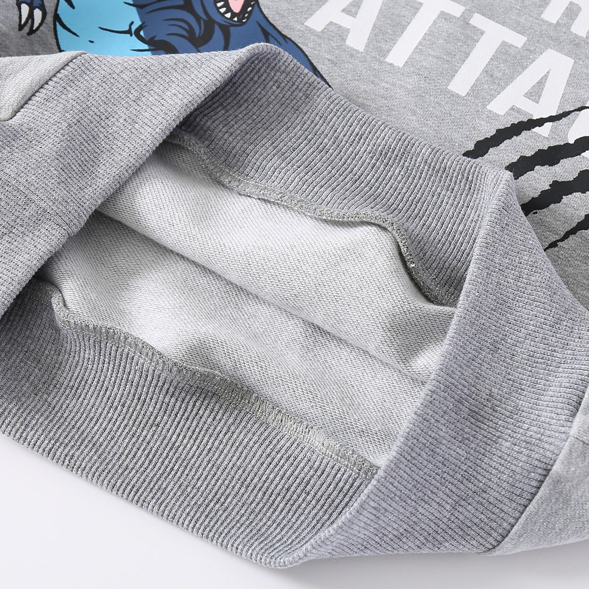 WELLKIDS - 圓領棉質假兩件長袖上衣/大學T-暴龍-灰+藍