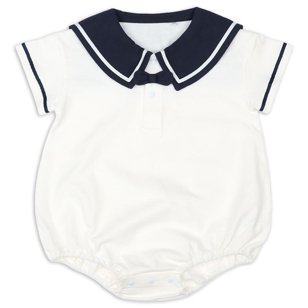 短袖水手風包屁衣-白色