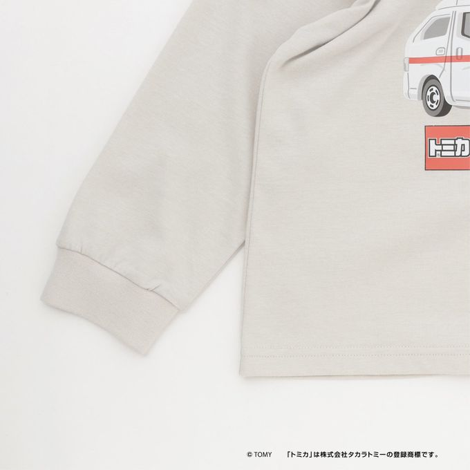 日本 b-ROOM - 限量聯名 印花長袖上衣-TOMICA救護車-灰藍色