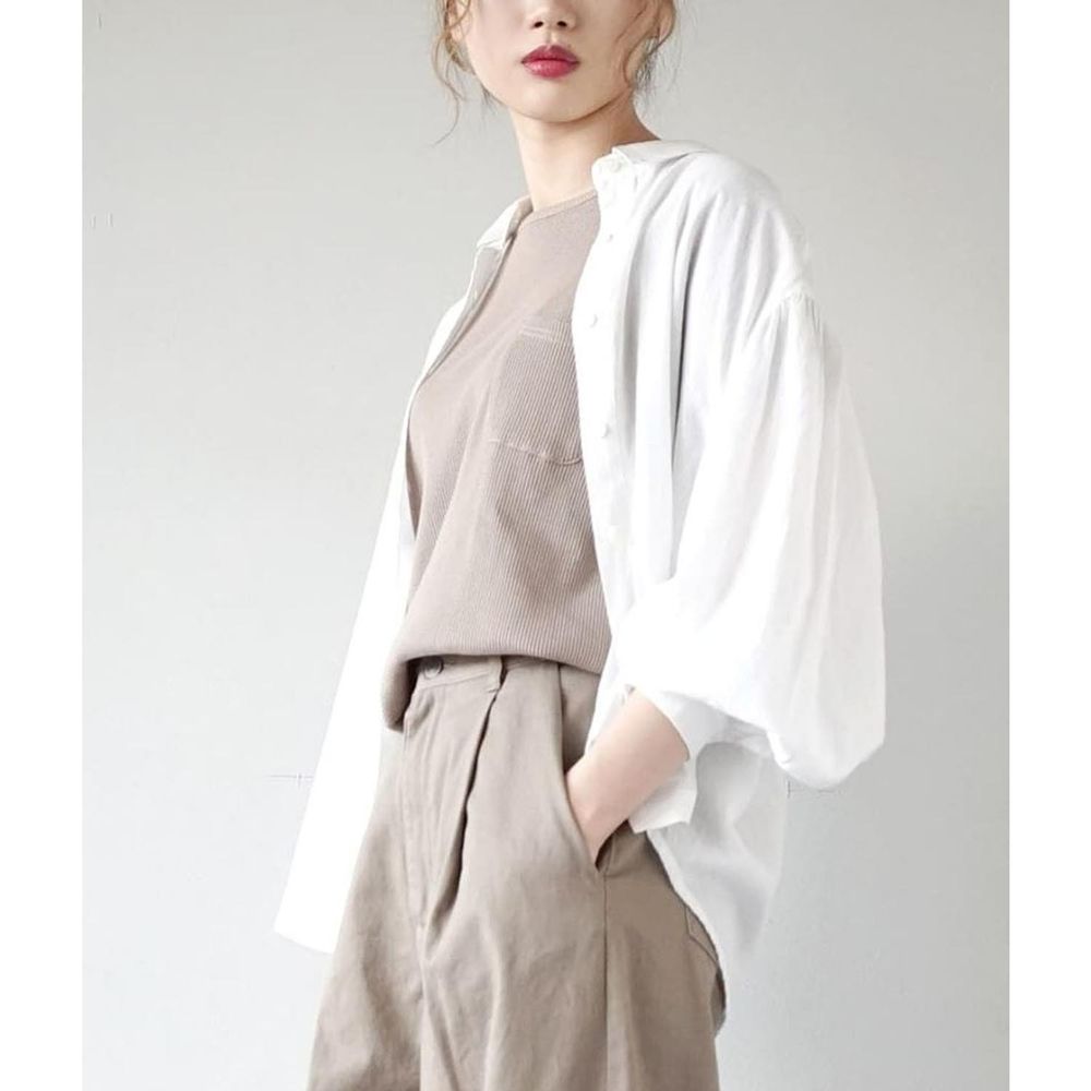 日本 zootie - 純棉輕薄寬鬆長袖襯衫/外套-白