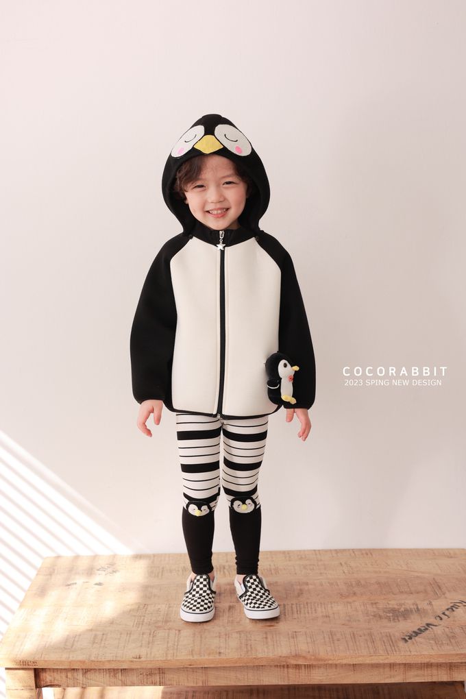 韓國 Coco rabbit - 閉眼企鵝可拆式連帽外套-黑