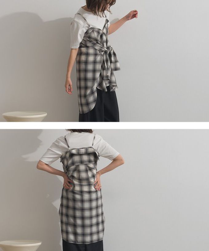 日本 ELENCARE DUE - 2way穿法輕盈透膚寬版薄襯衫-格紋-淺灰綠