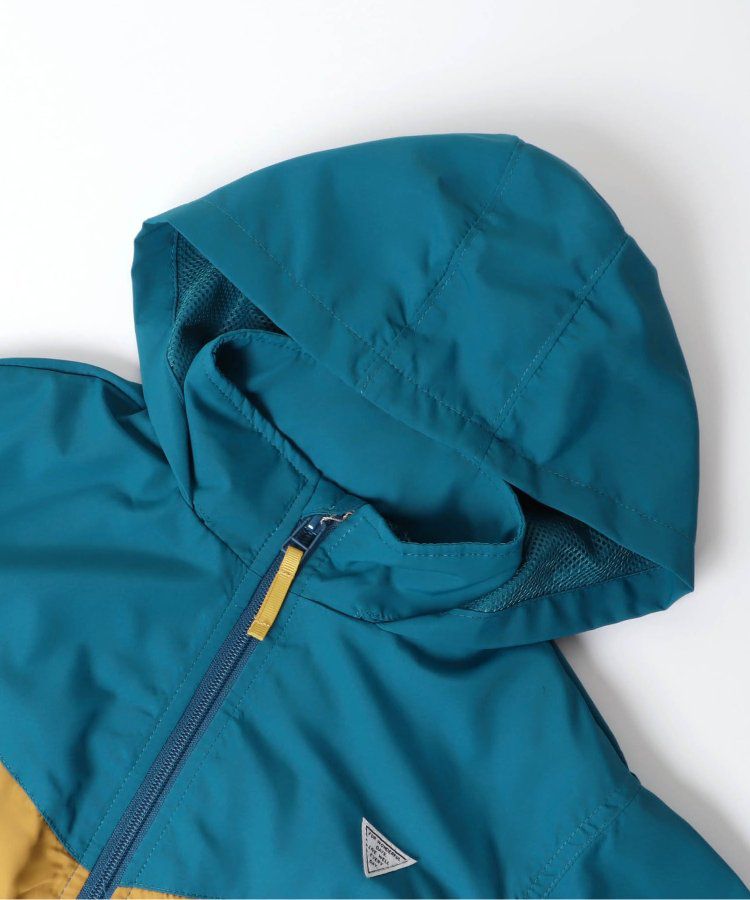 日本 BREEZE - 防潑水繽紛撞色連帽休閒外套-土耳其藍x棕