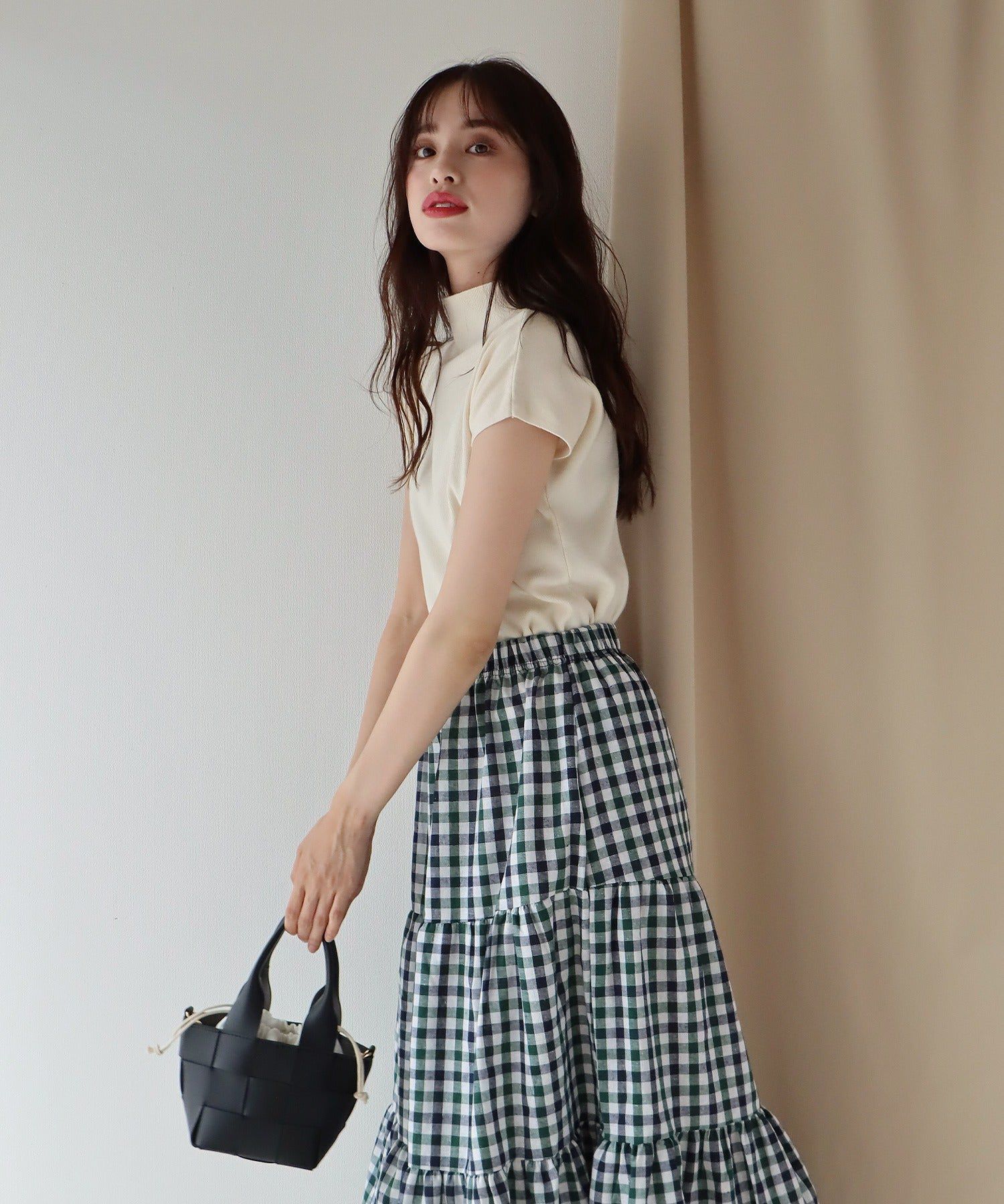 日本 BLUE EAST - 小立領法式袖薄針織上衣-橄欖綠