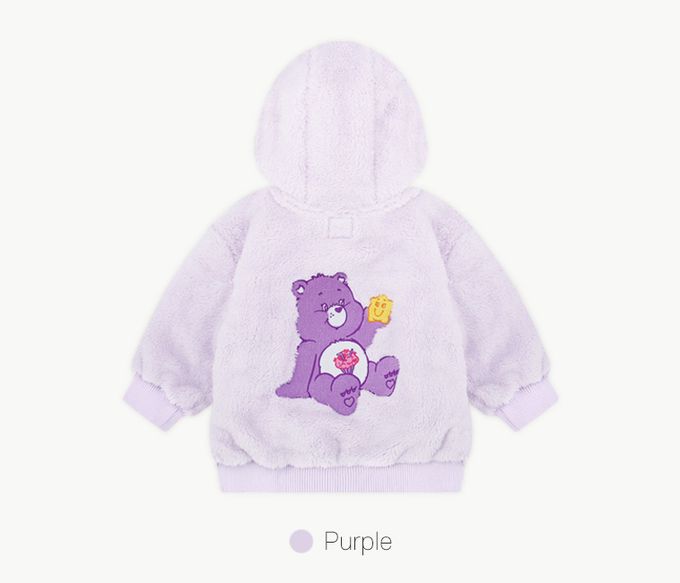 韓國 Care Bears - 聯名款刺繡小熊毛絨連帽外套-淺紫