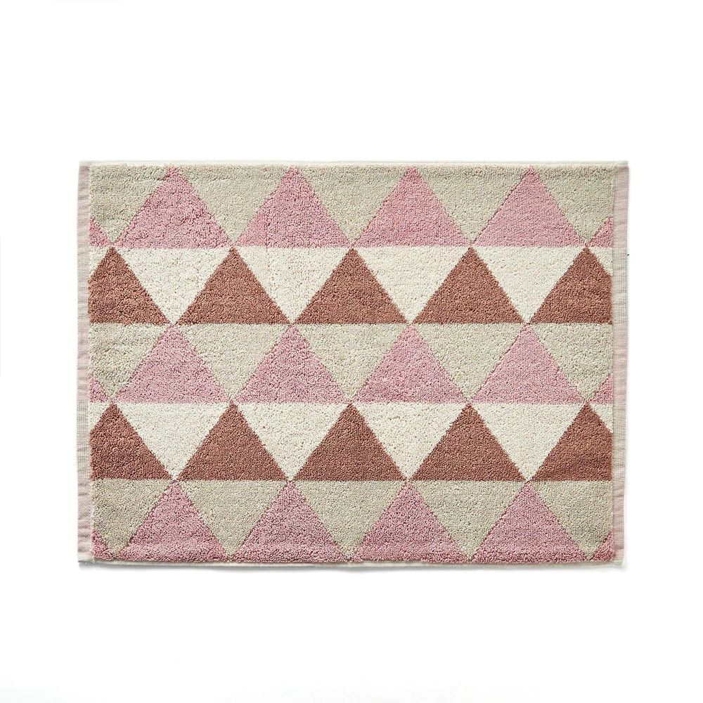 日本千趣會 - 純棉吸水毛巾腳踏墊兩件組-三角圖形-粉褐 (45x60cm)