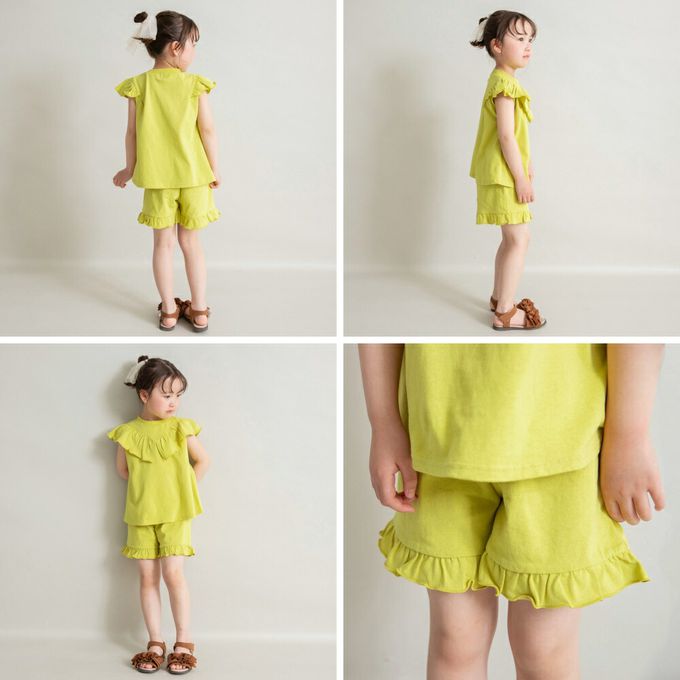 日本 BRANSHES - 俏皮荷葉大翻領短褲套裝-黃