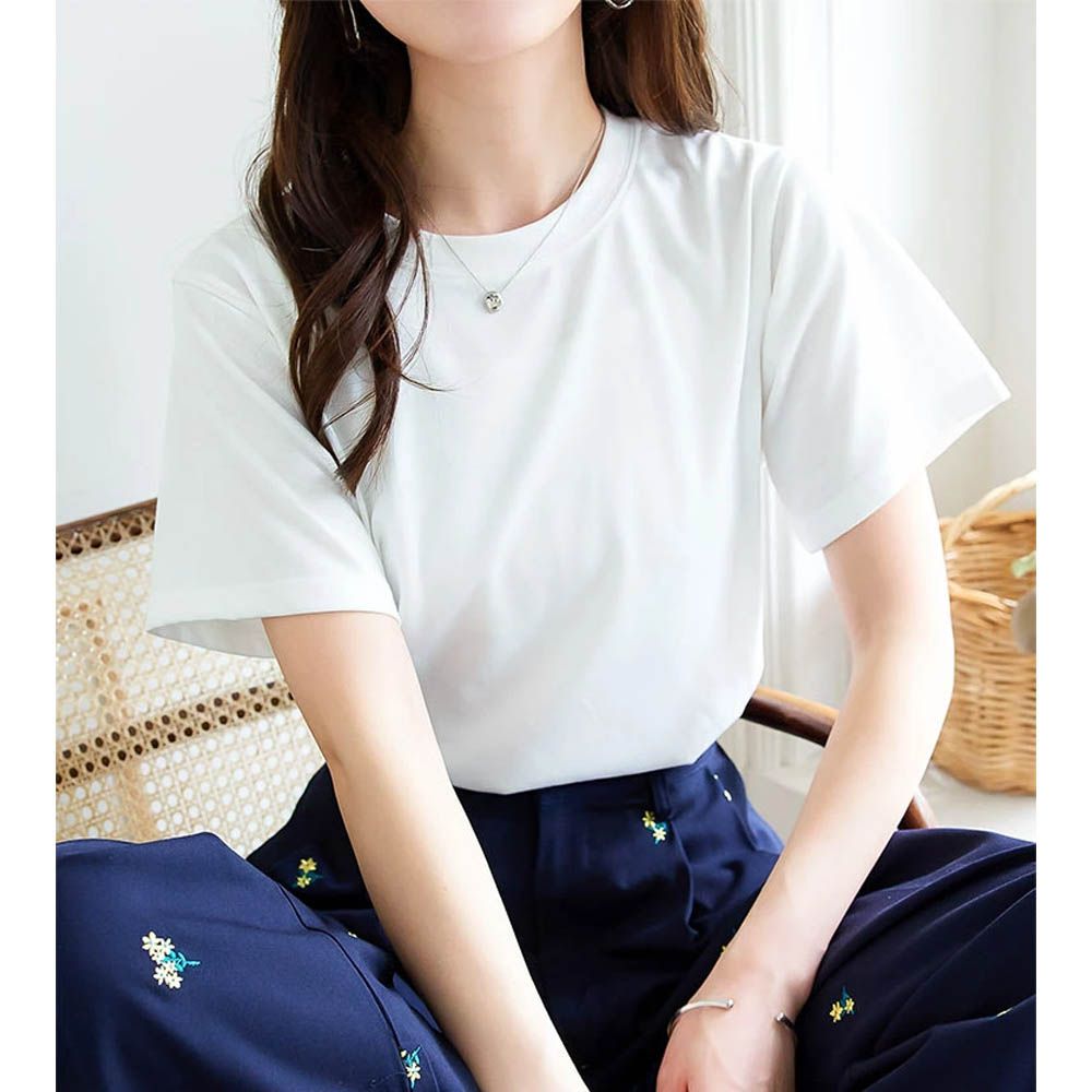 抗透汗機能 圓領短袖T恤-白