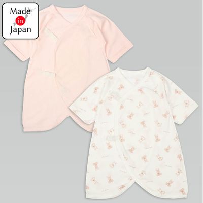 akachan honpo - 長袖蝴蝶裝2件組-兔子-粉紅色 (50~60cm)