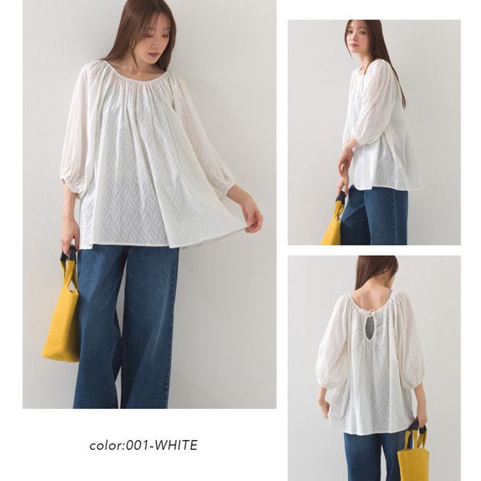 日本 OMNES - 100%印度棉 前後2way典雅緹花七分袖上衣-白