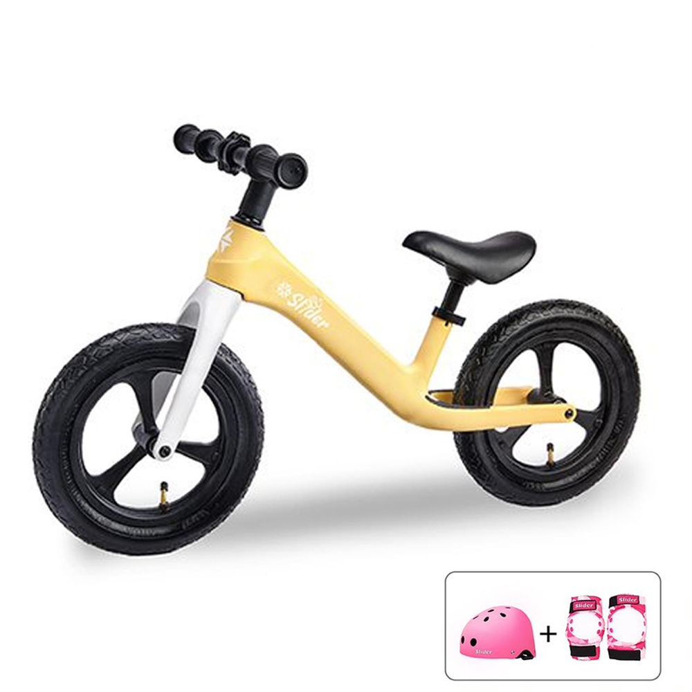 Slider 滑來滑趣 - 兒童滑步車+頭盔護具組-P668-起司蛋糕 黃+粉色配件組