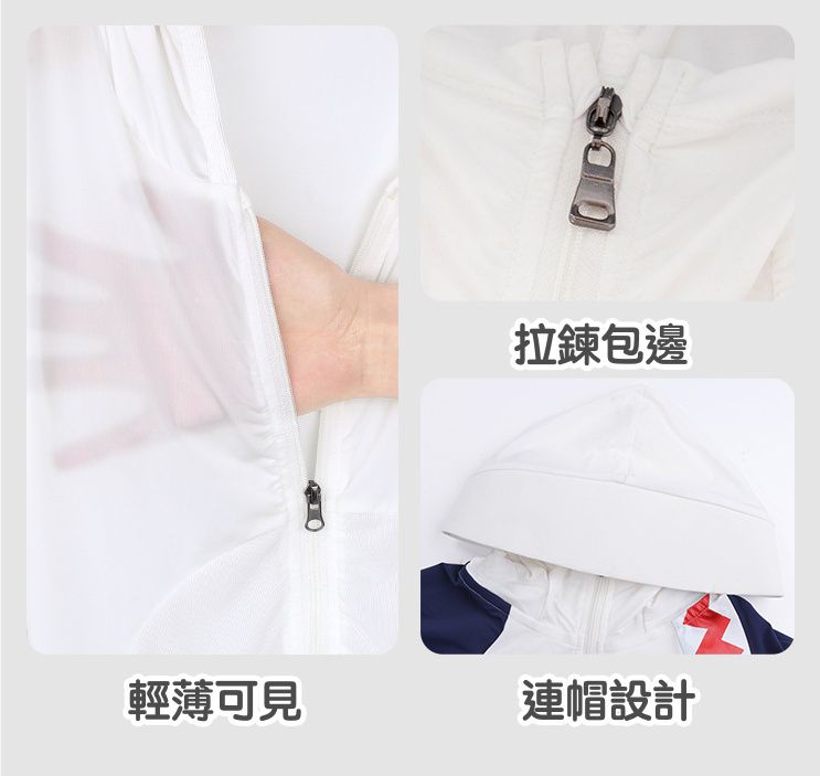 立體造型涼感連帽防曬外套/空調外套-鯊魚-藍+白
