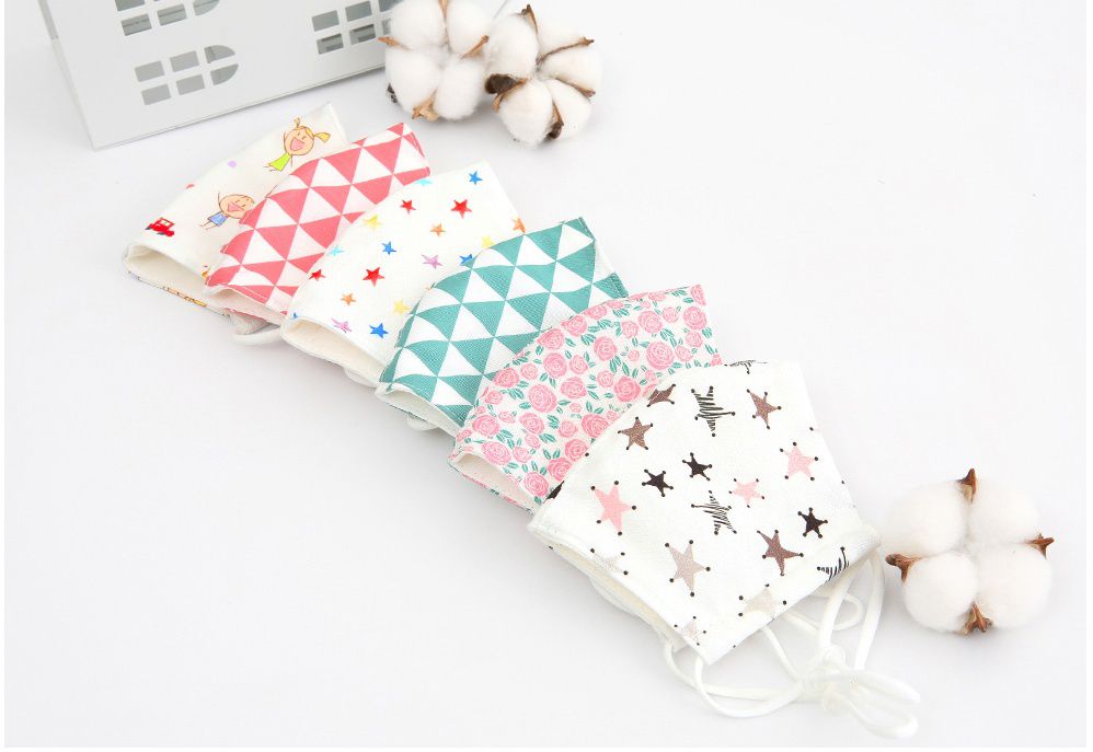 韓國 Coney Island - 純棉+2層棉紗兒童布口罩(2入組)-綠色三角形 (11*16cm)