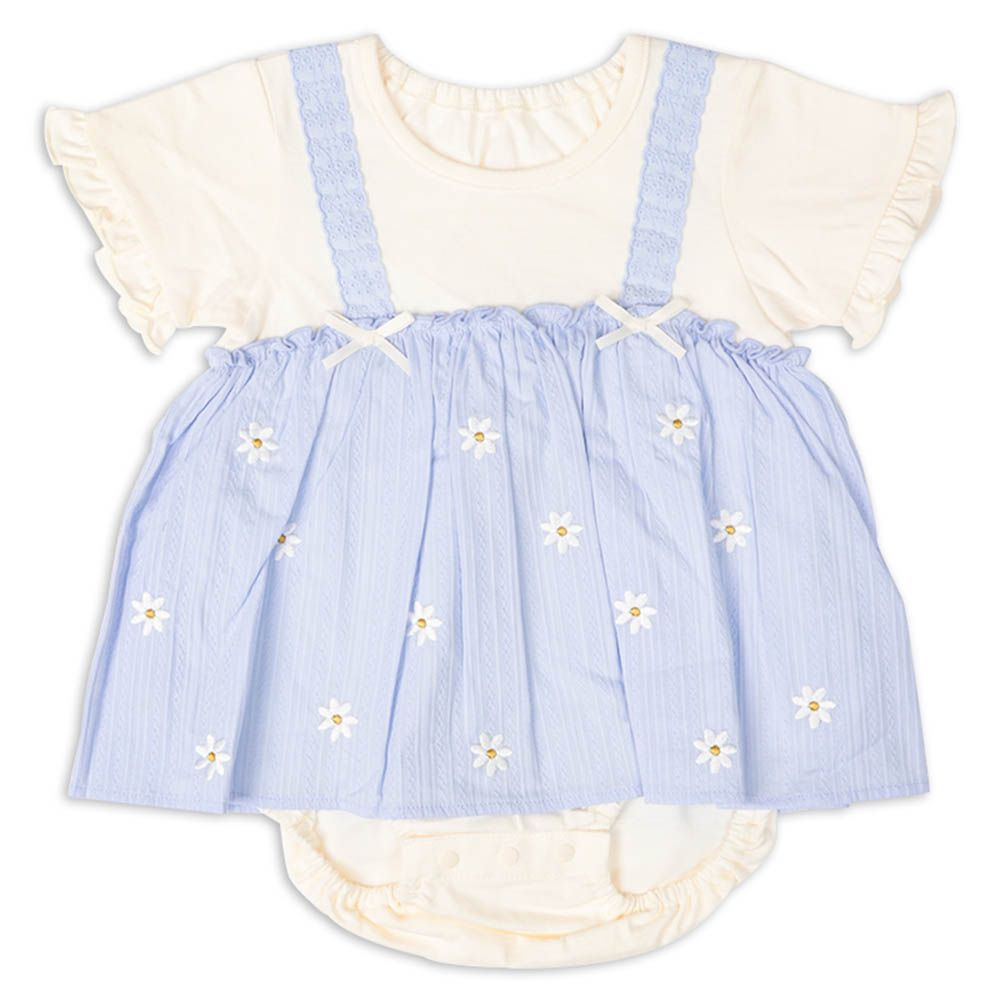 短袖假兩件外出包屁衣-米白色