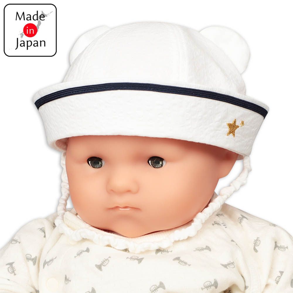 嬰幼兒海軍帽-小熊耳朵-米白色-日本製