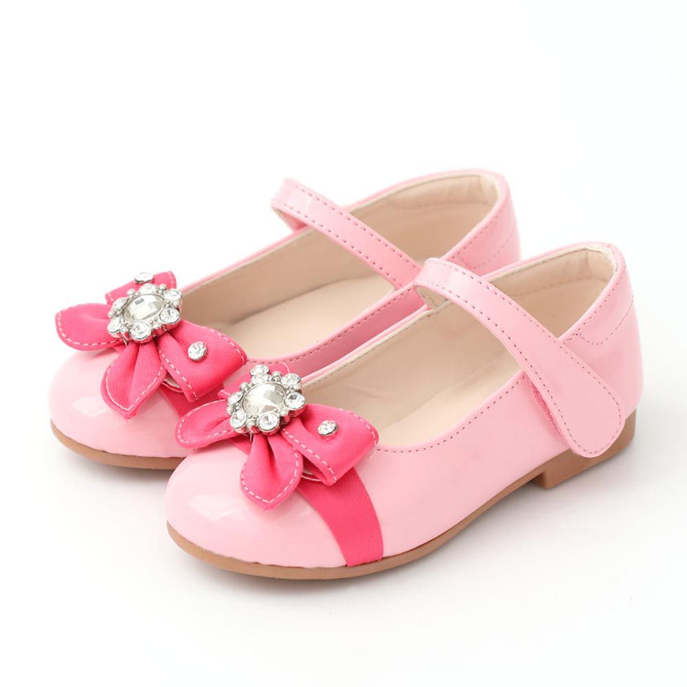韓國 OZKIZ - 寶石蝴蝶結點綴漆皮皮鞋-粉紅
