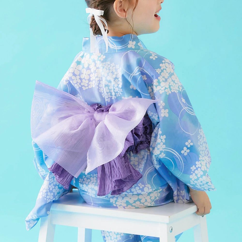 純棉方便穿套頭式夏日夢幻浴衣(2件組)-繡球花-水藍