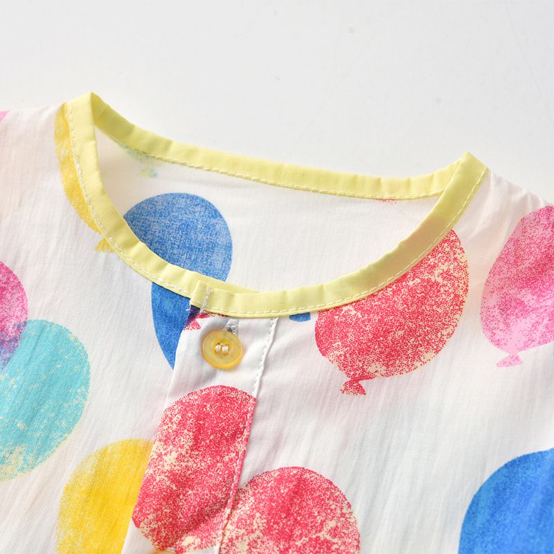 泡泡袖收腰公主裙-繽紛氣球-白底