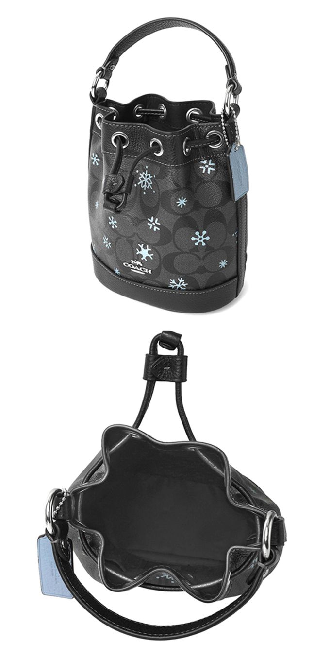 COACH - 雪花印花迷你水桶包 (黑灰)