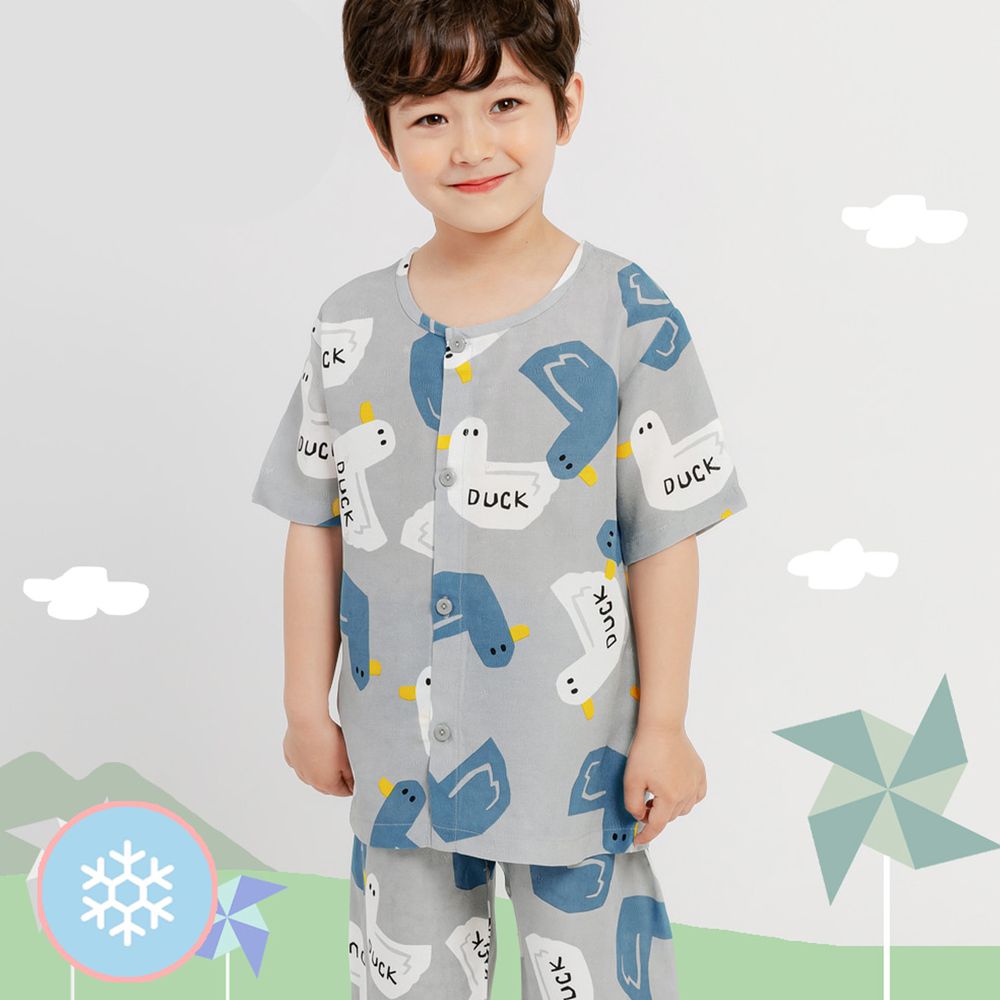 韓國 Mellisse - 韓製涼感嫘縈短袖睡衣／家居服-藍色鴨鴨