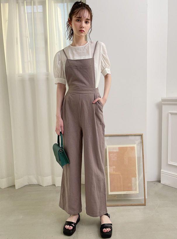 日本 GRL - 透膚短袖上衣x細繩吊帶褲2件組-白x黑