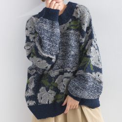 日本 Lupilien - 毛茸感華麗大花朵針織上衣-海軍藍