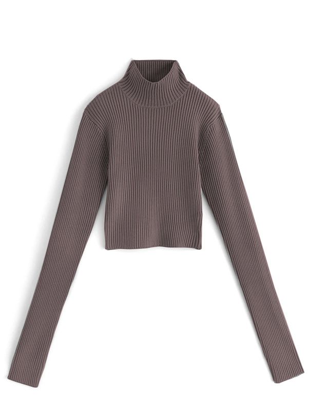 日本 GRL - 高領露指酷甜短針織上衣-黑