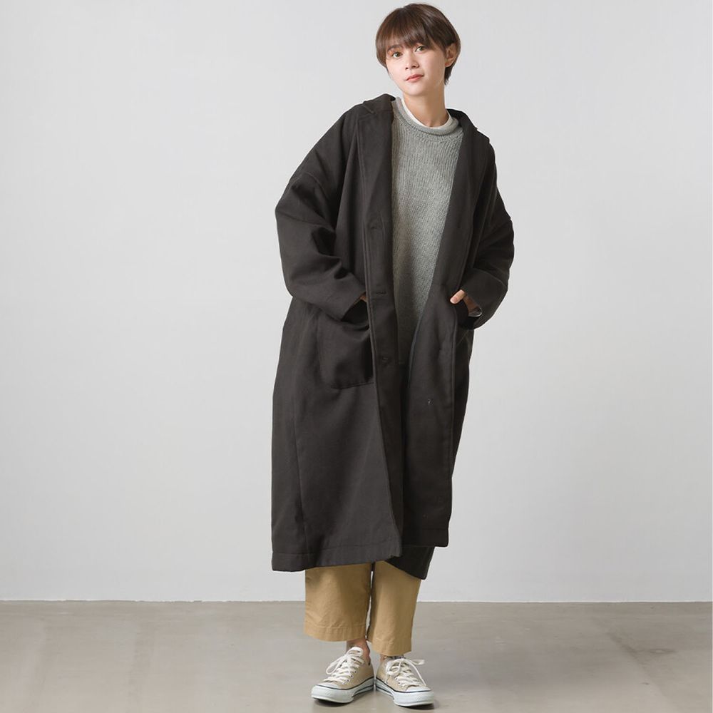 日本 OMNES - 繭型修身長版大衣-黑