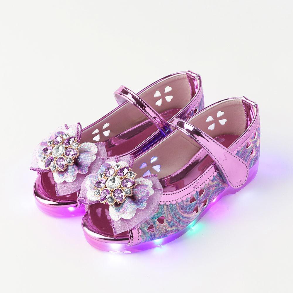 韓國 OZKIZ - (LED)花朵鑽石鏤空魚口涼鞋-迷幻紫
