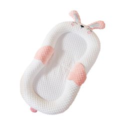 JOYNA - 多用途嬰兒中床 防吐奶防翻身(附玩具架 防吐奶枕 蚊帳 隔尿墊)-小粉兔-蜂窩透氣款 (100x56cm)