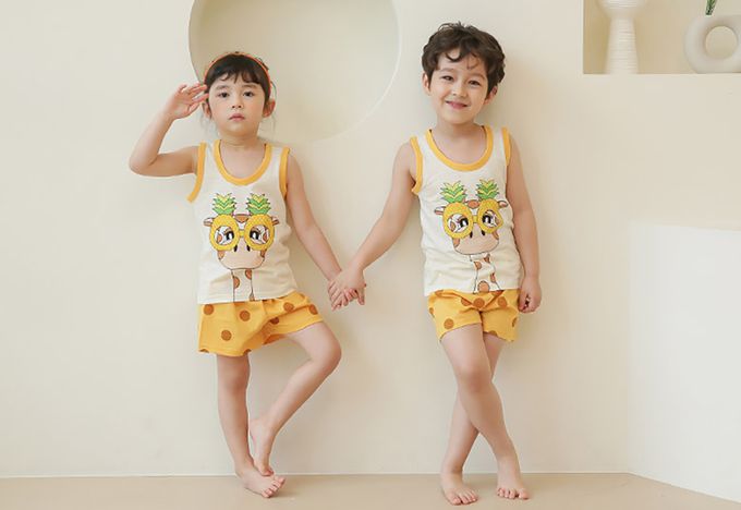 正韓 Puco - 超優質嬰幼兒/兒童無袖100% 有機棉家居服/睡衣-我愛長頸鹿