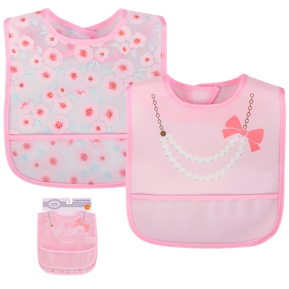 美國 Luvable Friends - 嬰幼兒雙面防水圍兜2入組-粉紅淑女