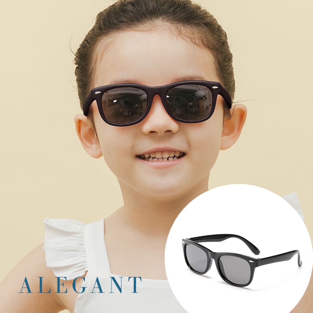 ALEGANT - 復刻黑中性兒童專用輕量彈性偏光墨鏡│UV400太陽眼鏡