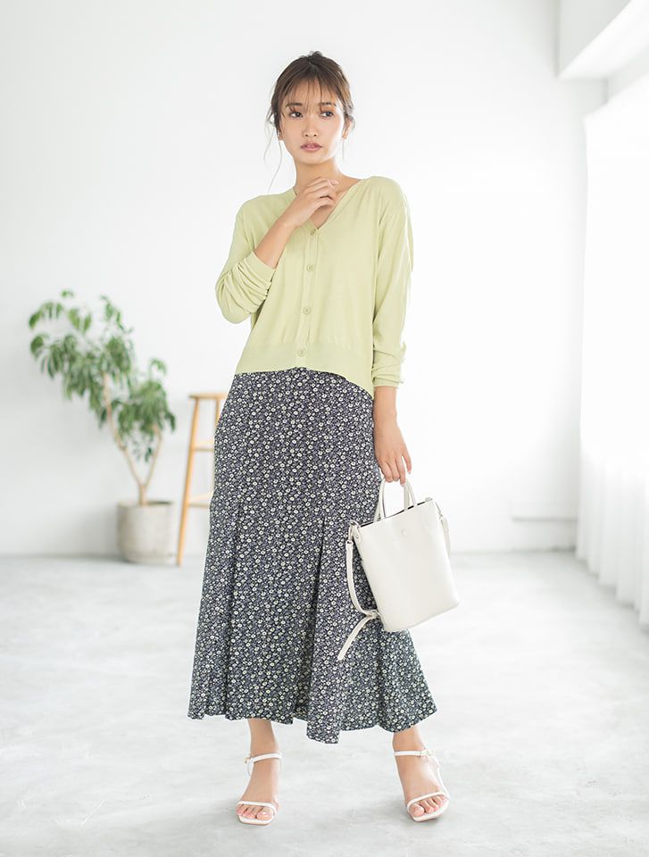 日本 fifth - 小碎花魚尾百褶長裙-綠