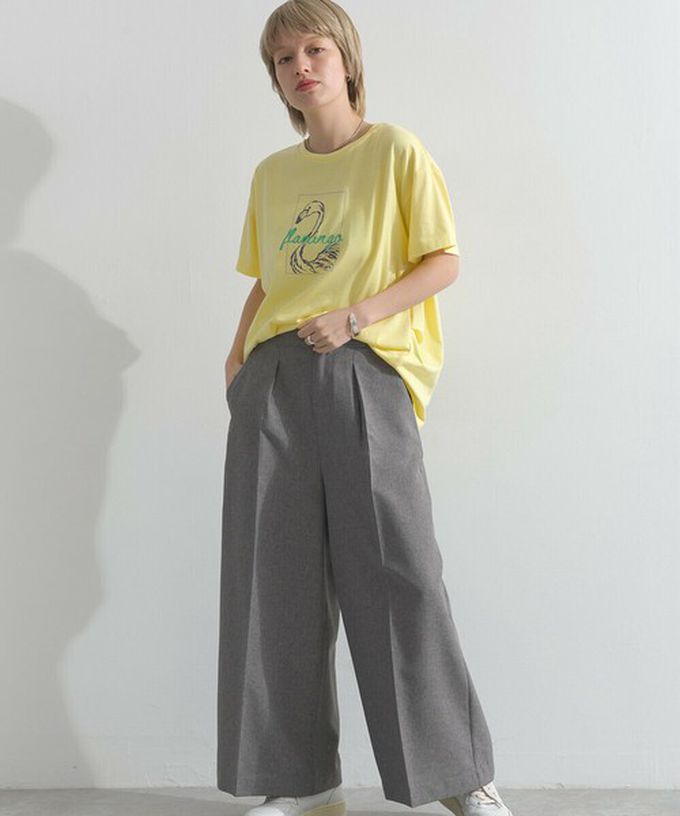 日本 le colis - 接觸冷感 紅鶴刺繡印花休閒上衣-黃