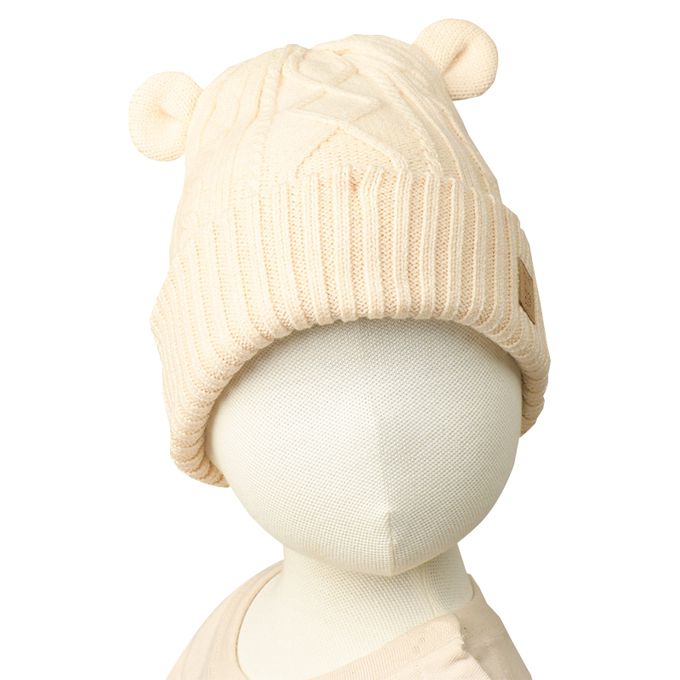 akachan honpo - 針織帽 小熊-防靜電紗線-象牙白色