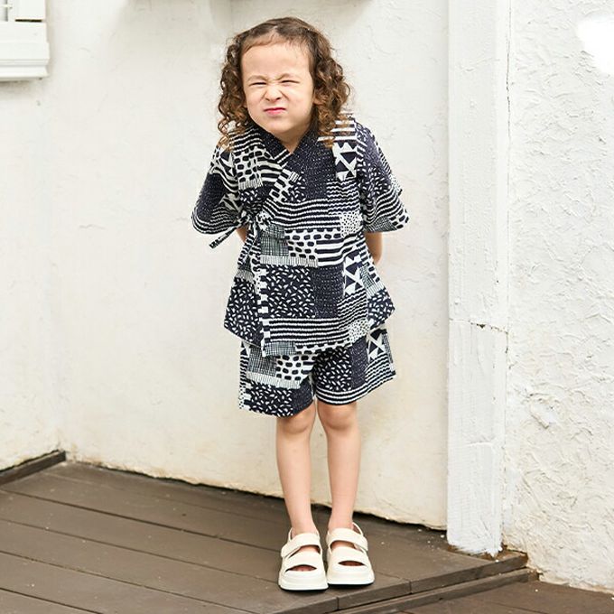 日本 b-ROOM - 100%棉 夏季甚平套裝-柳垂紋-灰黑