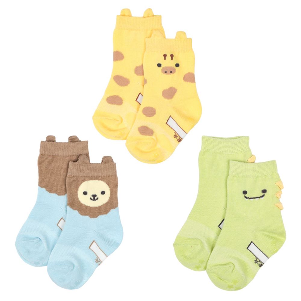 中長襪3雙組-長頸鹿-黃色 (9~14cm)