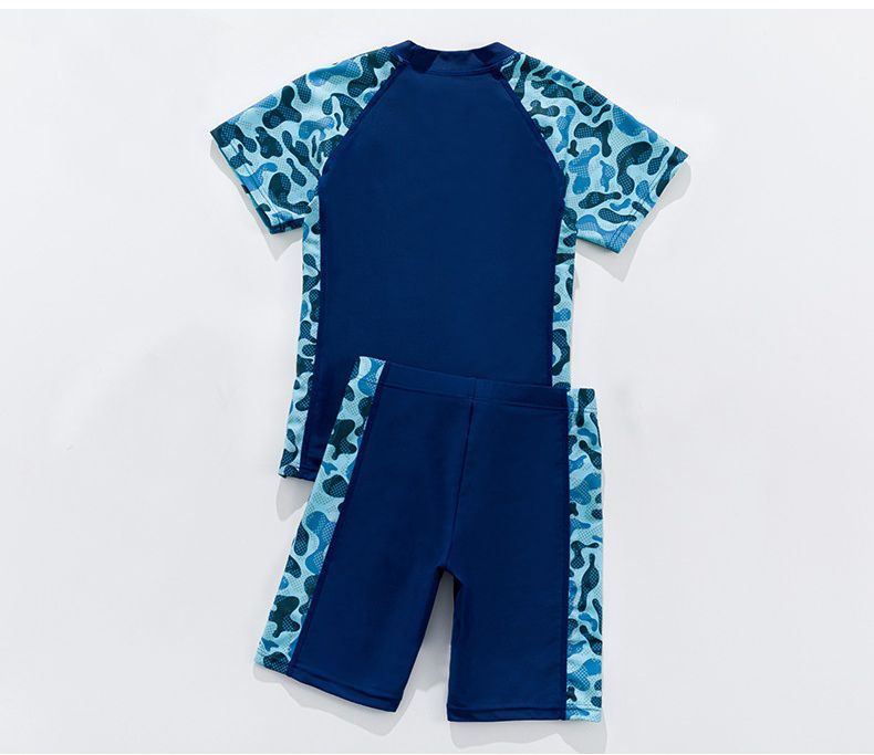 男寶短袖泳裝套裝-綠迷彩+英文字母-綠+橘