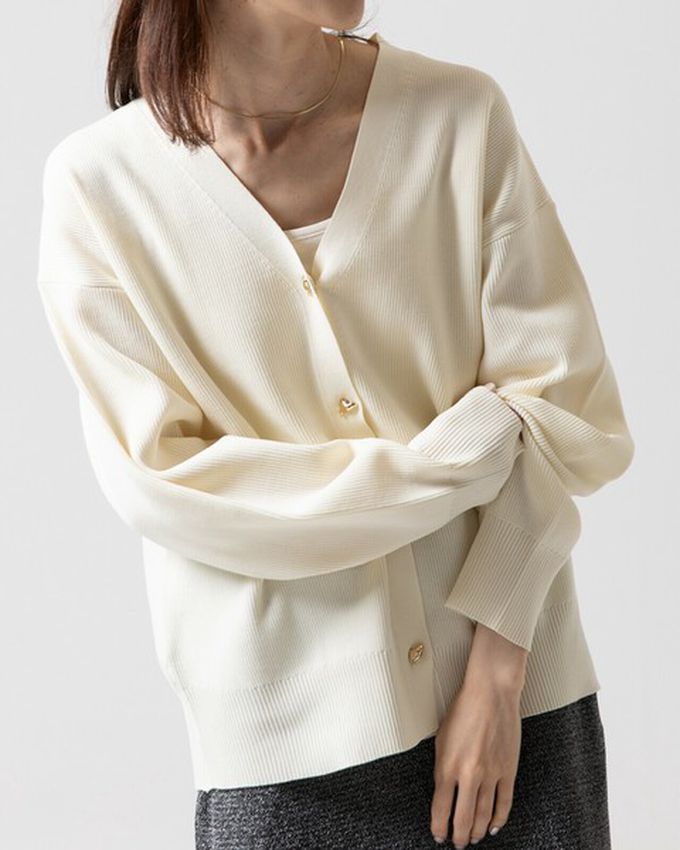 日本 gleam - 愛心金屬扣柔美羅紋開襟衫/外套-米白