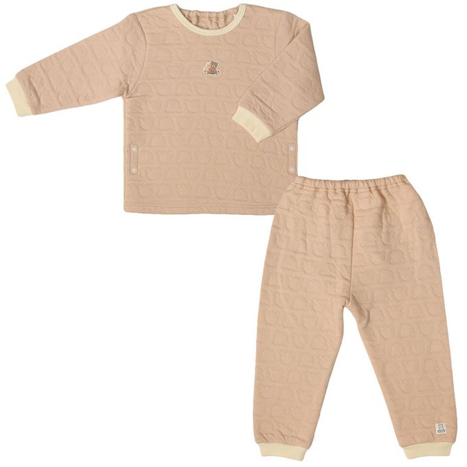 akachan honpo - 長袖鋪棉家居服-側邊按扣 小熊-咖啡色